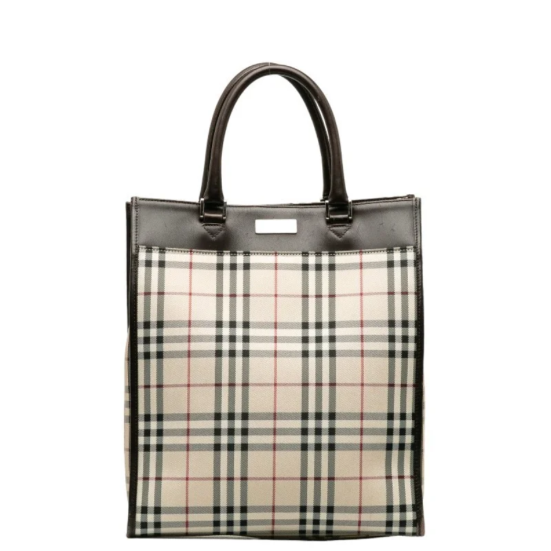 Burberry Nova Check Handbag Tote Bag Beige Brown Canvas Leather Women's BURBERRY