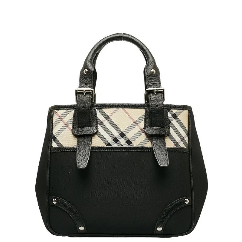 Burberry Nova Check Handbag Tote Bag Black Canvas Leather Women's BURBERRY