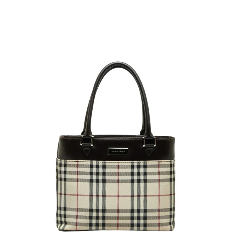 Burberry Nova Check Handbag White Black Canvas Leather Women's BURBERRY