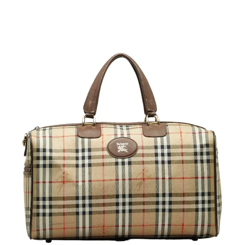 Burberry Nova Check Shadow Horse Handbag Boston Bag Beige Brown Canvas Leather Women's BURBERRY