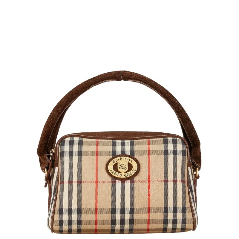 Burberry Nova Check Shadow Horse Handbag Brown Canvas Suede Women's BURBERRY