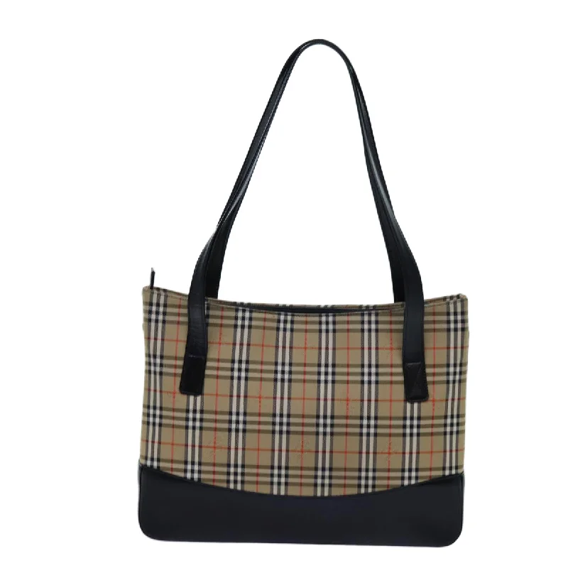 BURBERRY Nova Check Tote Bag Canvas Beige Black  hk1203