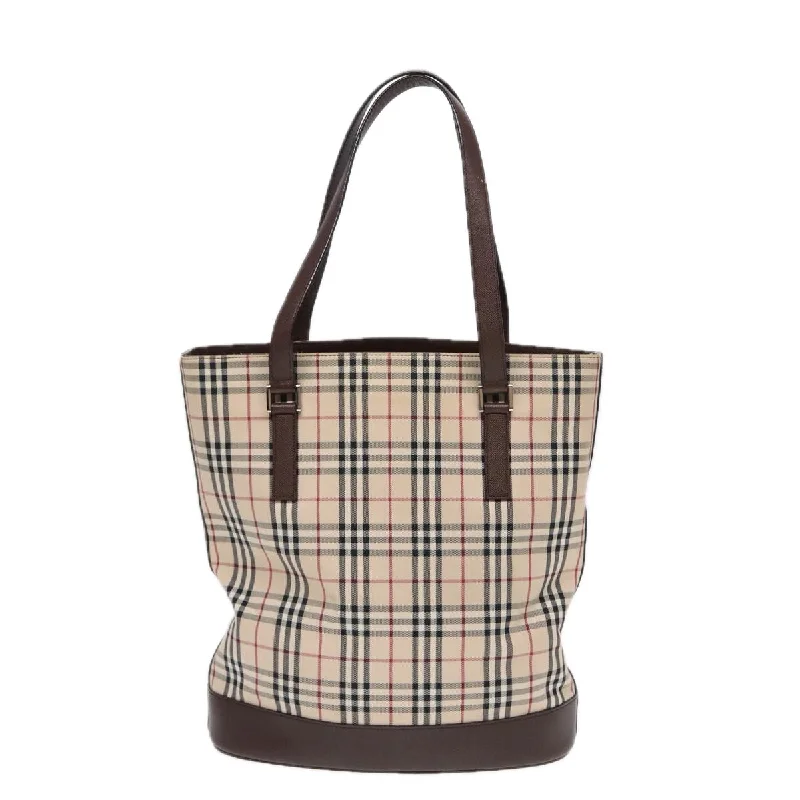 BURBERRY Nova Check Tote Bag Canvas Beige Brown Silver  87632