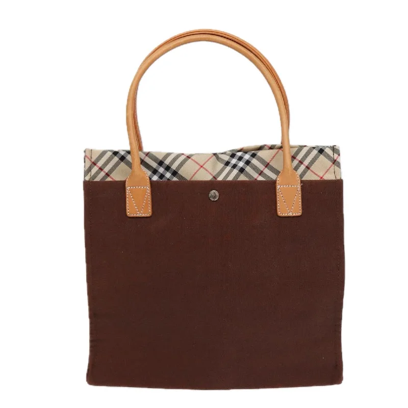 BURBERRY Nova Check Tote Bag Canvas Beige Brown Silver  88500