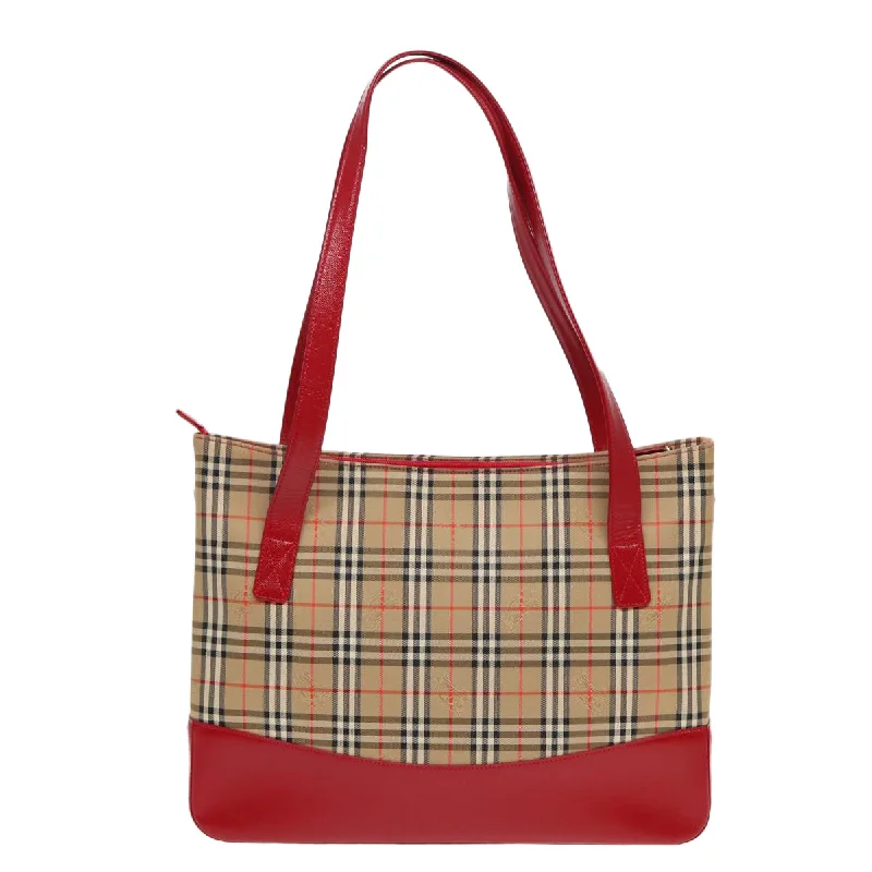 BURBERRY Nova Check Tote Bag Canvas Beige Red  82269