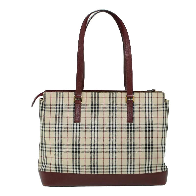 BURBERRY Nova Check Tote Bag Canvas Leather Beige Red  54022