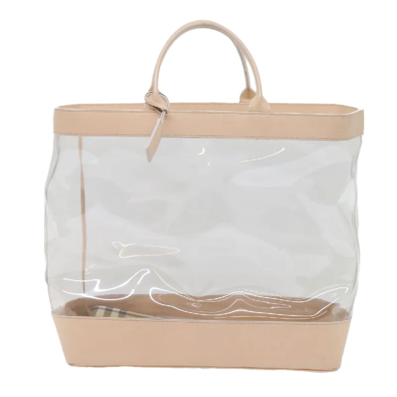 BURBERRY Nova Check Tote Bag Leather plastic Clear Beige  bs10375