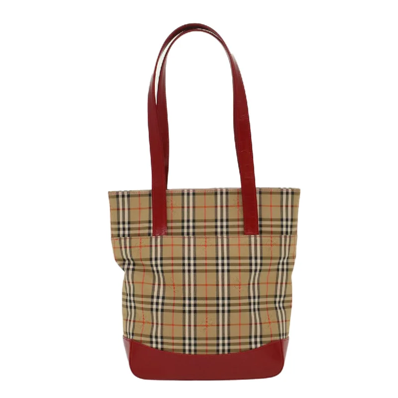 BURBERRY Nova Check Tote Bag Nylon Leather Beige Red  52434