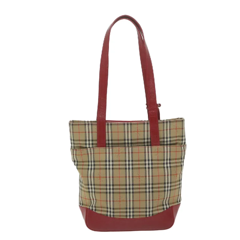 BURBERRY Nova Check Tote Bag Nylon Leather Beige Red  62340