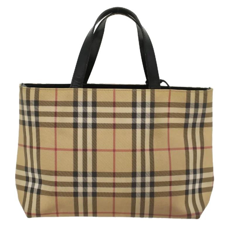 BURBERRY Nova Check Tote Bag PVC Leather Beige  bs8543