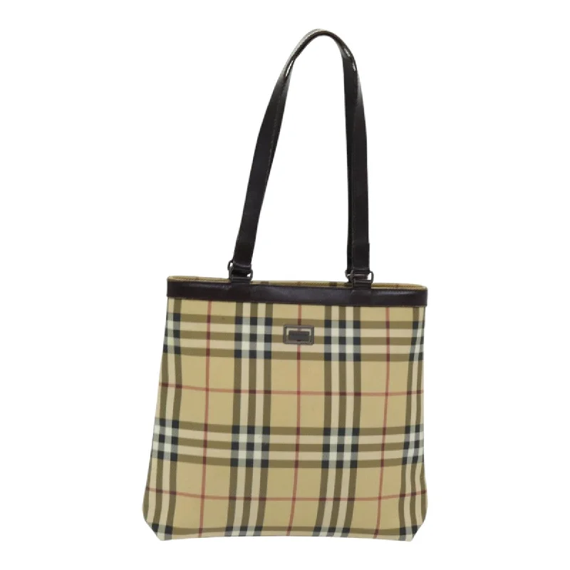 BURBERRY Nova Check Tote Bag PVC Leather Beige  th5205