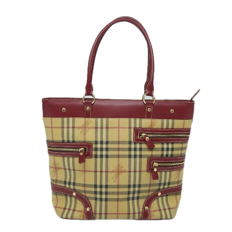 BURBERRY Nova Check Tote Bag PVC Leather Beige Wine Red  80860