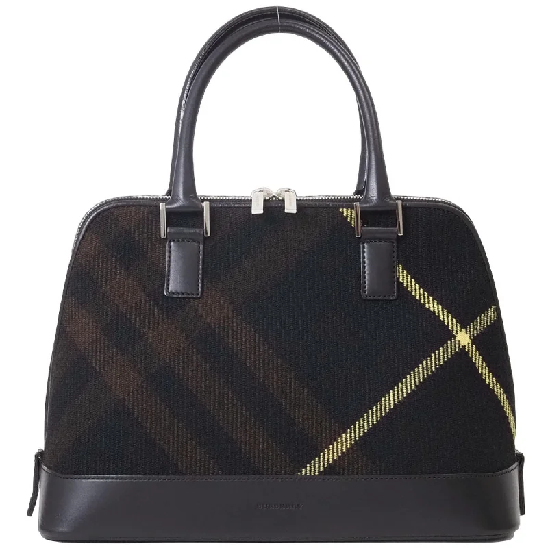 Burberry Wool Handbag Brown Women's Check Bugatti Oval BURBERRY