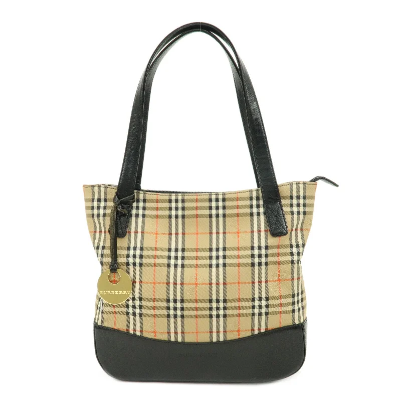 BURBERRYS Canvas Leather Nova Plaid Tote Hand Bag Beige Brown