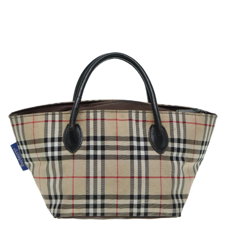 BURBERRYSs Nova Check Blue Label Hand Bag Nylon Beige Silver  ti2012