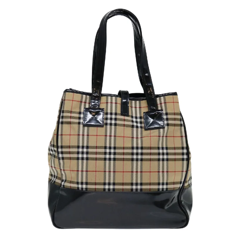 BURBERRYSs Nova Check Blue Label Tote Bag Canvas Beige Black  71014