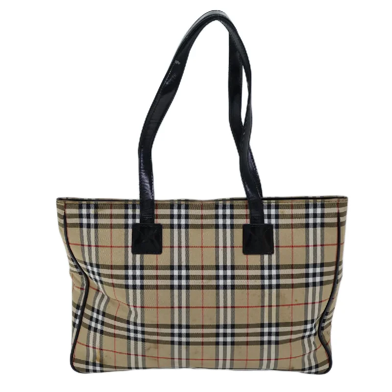 BURBERRYSs Nova Check Blue Label Tote Bag Nylon Beige Black  bs13687