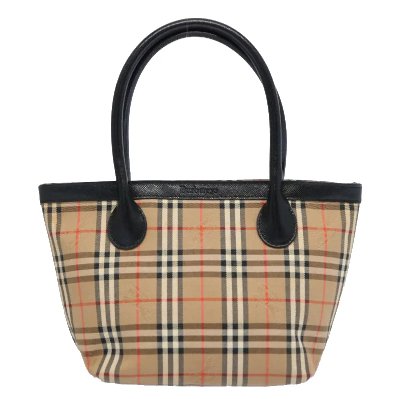 BURBERRYSs Nova Check Hand Bag Canvas Beige Black  bs11498