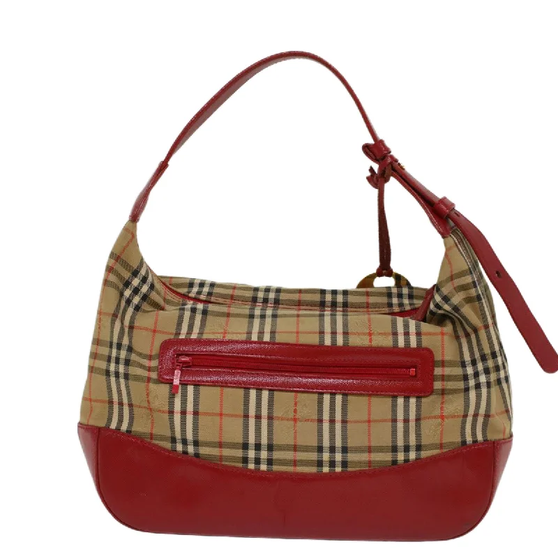 BURBERRYSs Nova Check Hand Bag Canvas Leather Beige Red  53395